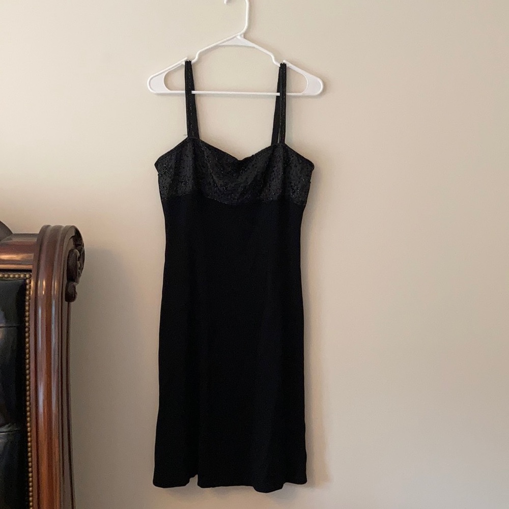 Black beaded bust dress